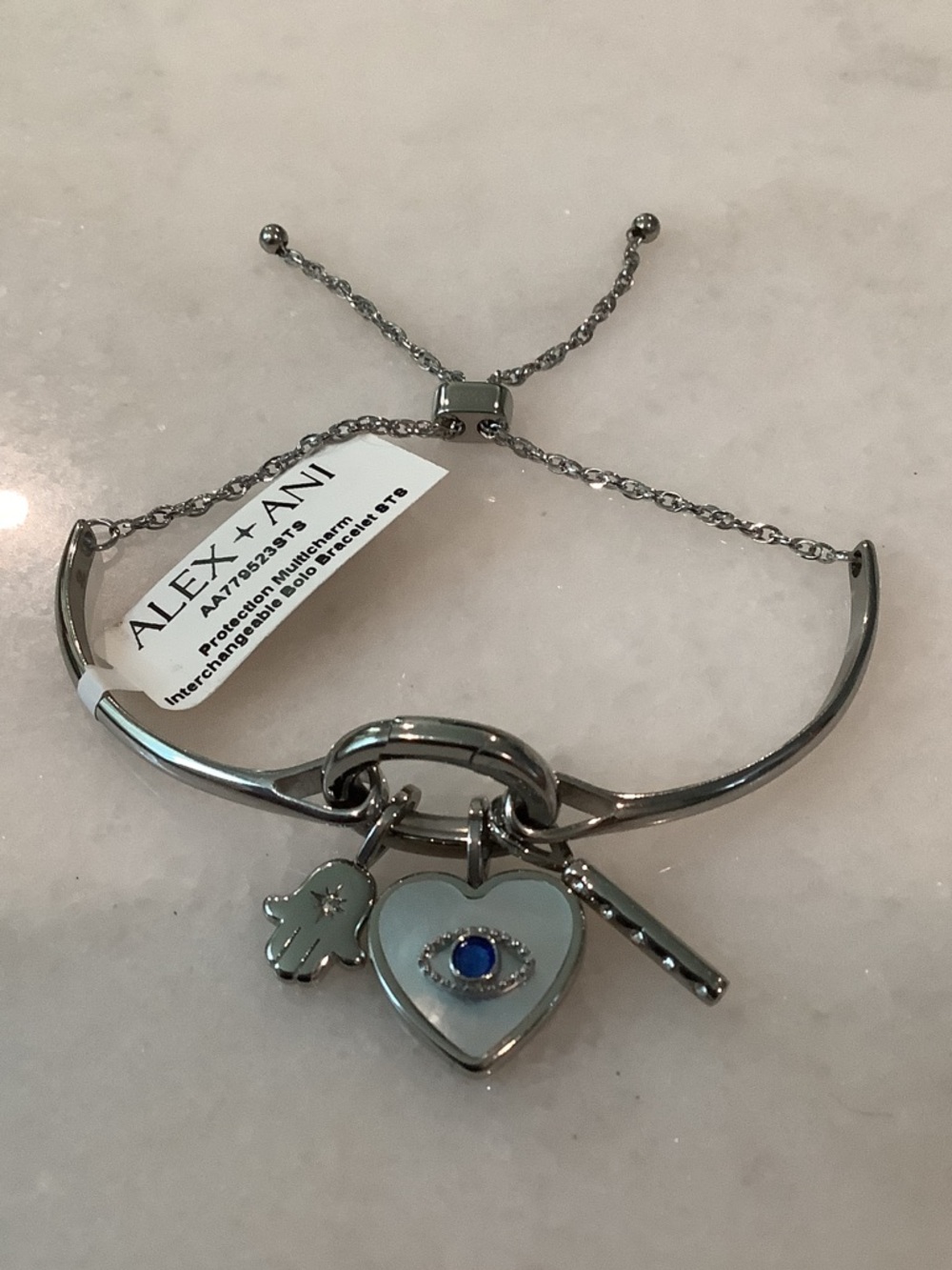 Alex and Ani Silver Tone Protection Trio Interchangeable Charm Bracelet, BN